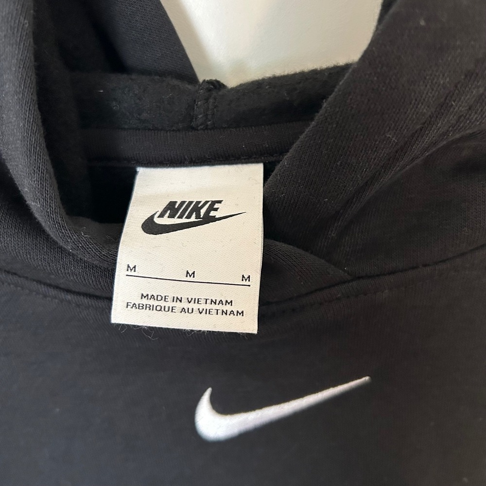Women's Medium Nike Oversized Neon Stitch Fleece Cropped Hoodie Black White - Picture 3 of 7